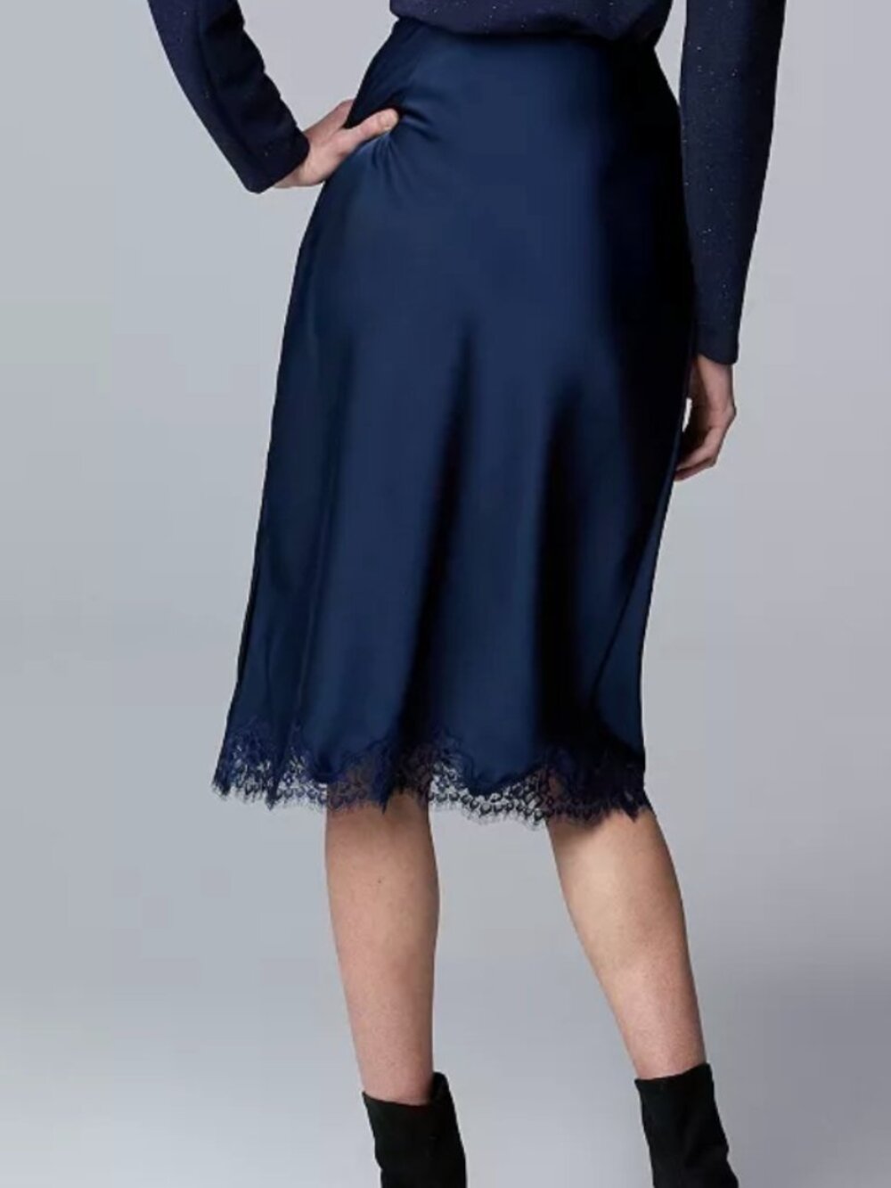 Women's Simply Vera Vera Wang Lace Trim Satin Midi Skirt